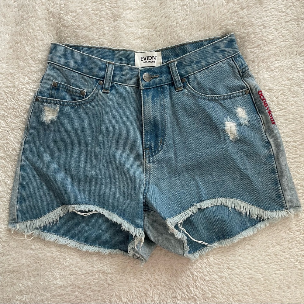EVIDNT Denim Vintage-style Distressed Shorts
